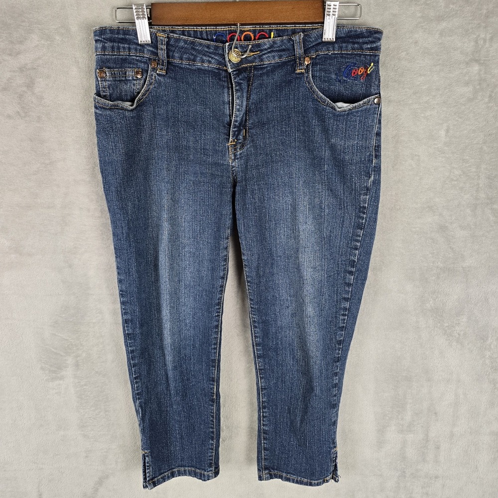 Coogi Jeans Womens Y2K Embroidered Peacock Capri Denim Pants Medium Wash Size 11
